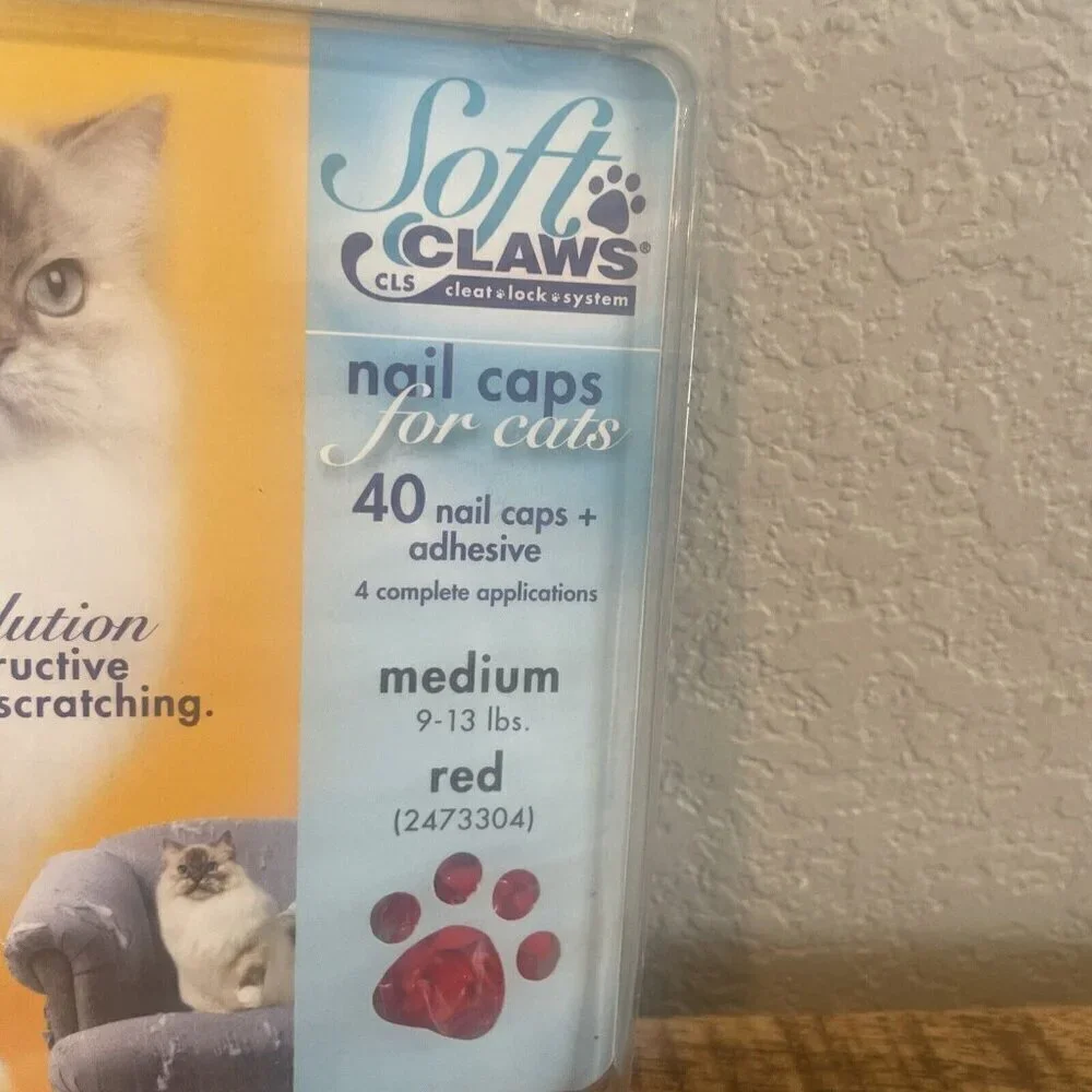 New soft Claws Nail Caps for Cats Medium Red 40 Nail Caps & Adhesive Scratching